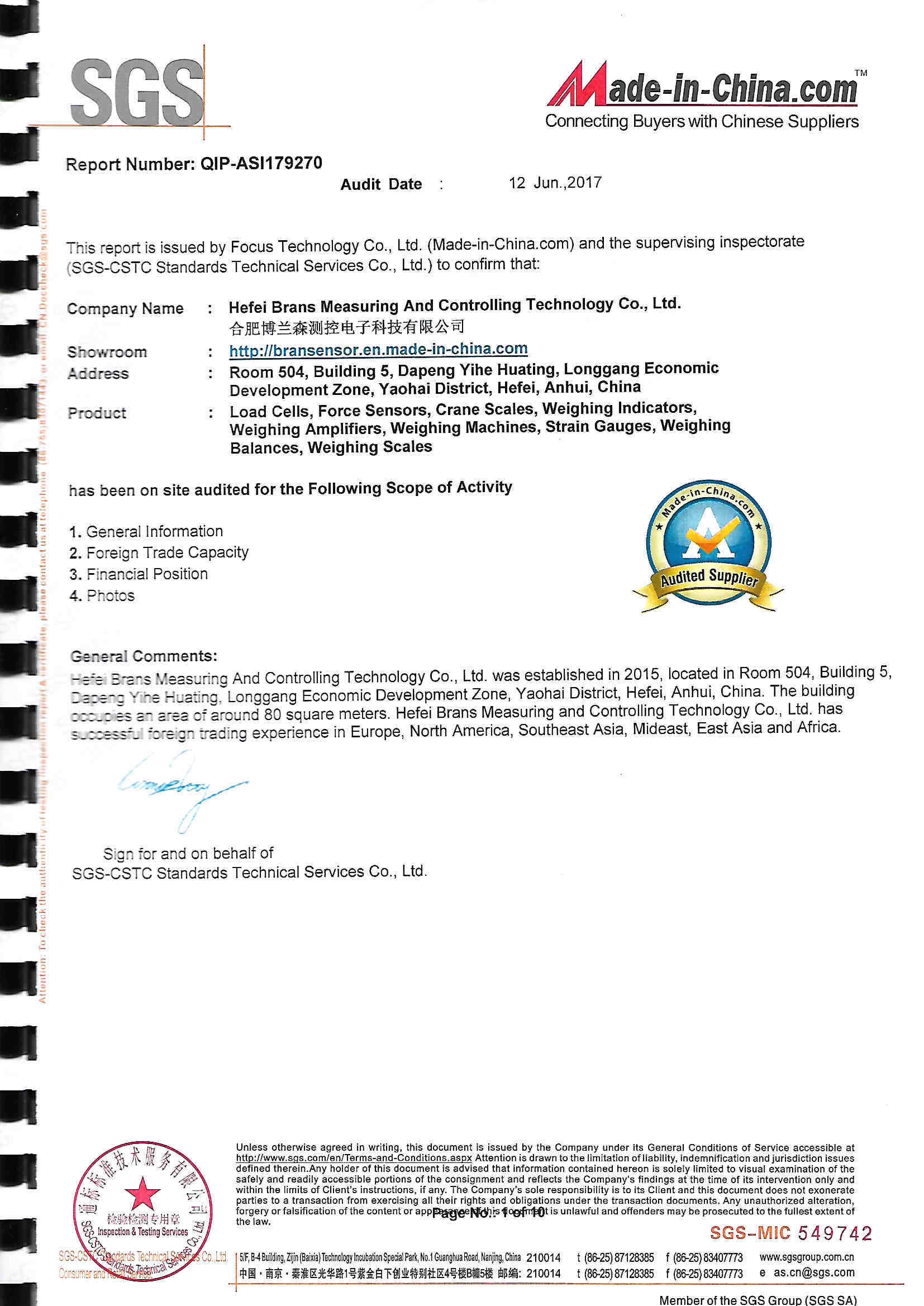 certificate of measurement example format template