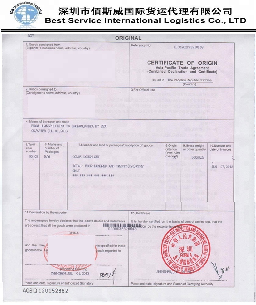 certificate of origin example format template