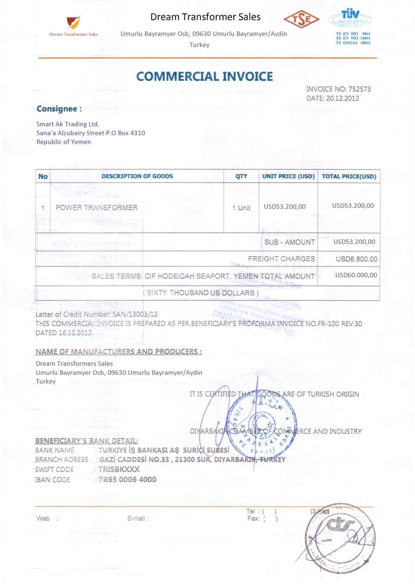 legalized invoice front example format template