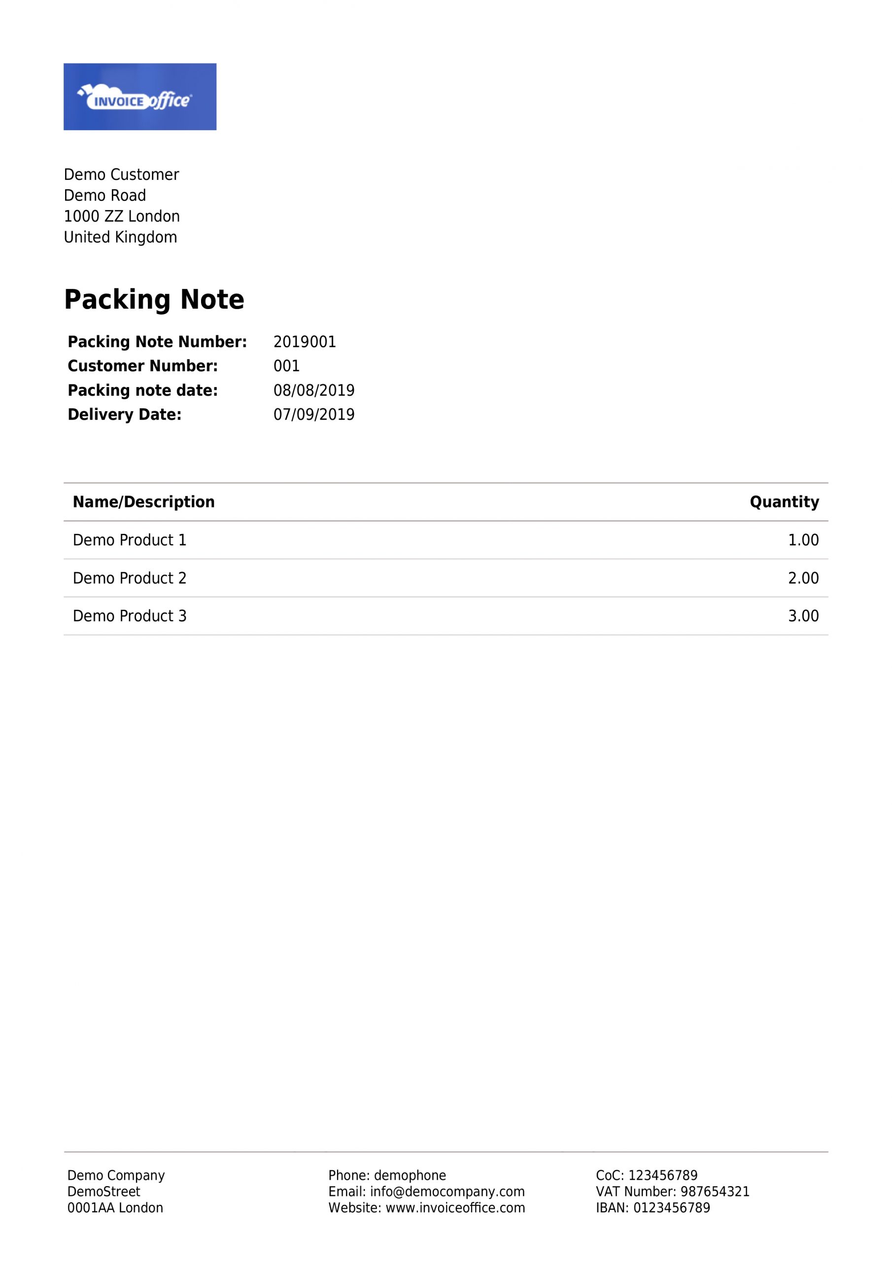 packing note example format template