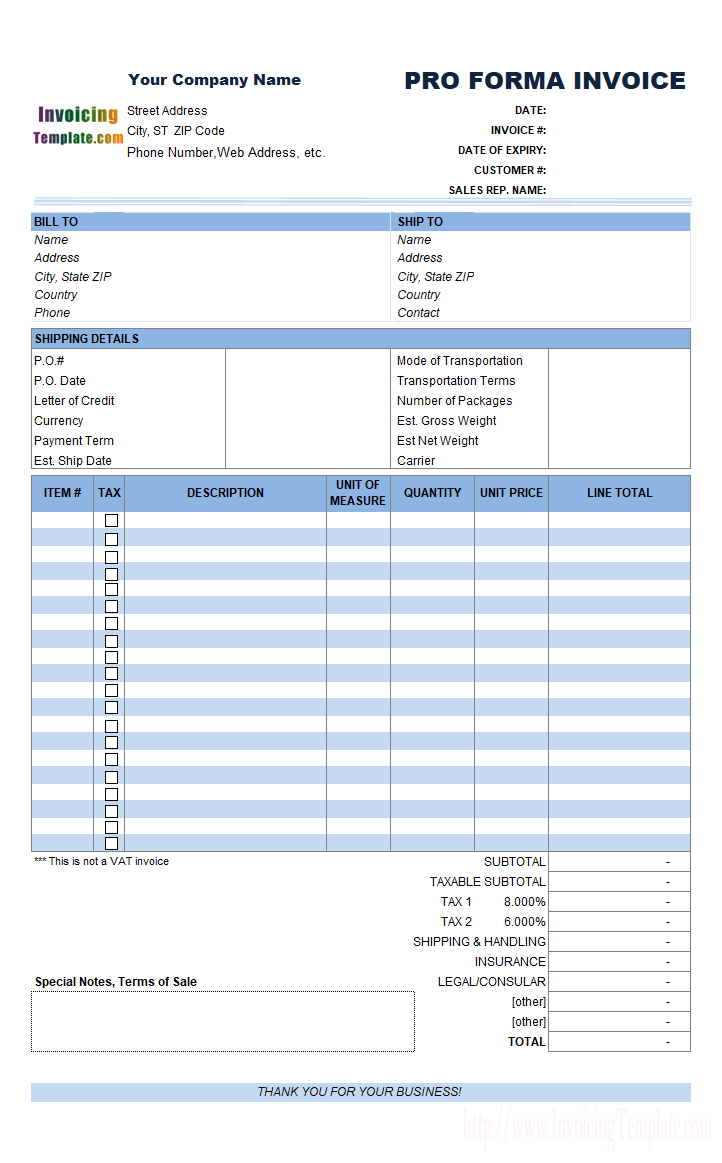 proforma invoice example format template